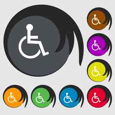 禁用标志图标人类轮椅象征残疾无效的标志符号彩色的按钮