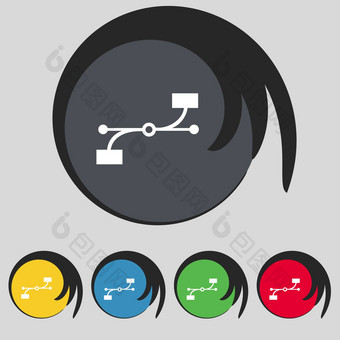 贝塞尔曲线曲线图标标志象征彩色的按钮