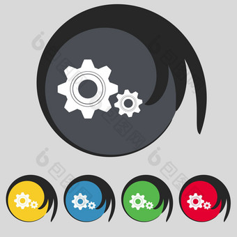 齿轮设置标志图标齿轮齿轮机制象征集色彩鲜艳的按钮