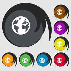 全球标志图标世界地图地理位置象征地球仪站研究符号彩色的按钮