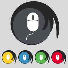 电脑鼠标标志图标光学轮象征集色彩鲜艳的按钮