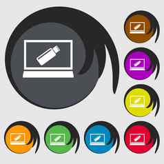 Usb闪光开车监控标志图标视频游戏象征符号彩色的按钮