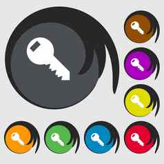 关键标志图标解锁工具象征符号彩色的按钮