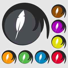 羽毛标志图标复古的笔辛博符号彩色的按钮