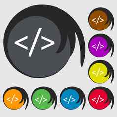 代码标志图标编程语言象征符号彩色的按钮