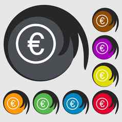 欧元图标标志符号彩色的按钮