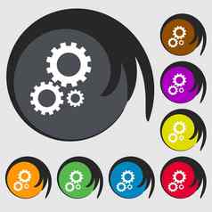 齿轮设置标志图标齿轮齿轮机制象征符号彩色的按钮