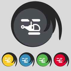 直升机图标标志象征彩色的按钮