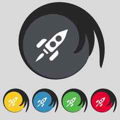 火箭图标标志象征彩色的按钮
