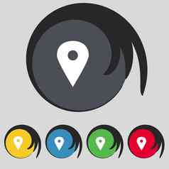 地图指针全球定位系统(gps)位置图标标志象征彩色的按钮