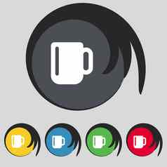 杯咖啡茶图标标志象征彩色的按钮