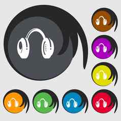 耳机图标标志象征彩色的按钮