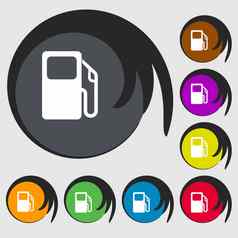 汽车气体站图标标志象征彩色的按钮