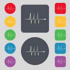 心电图监控标志图标心垮掉的一代象征集色彩鲜艳的按钮