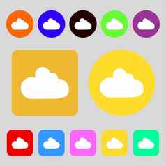 云标志图标数据存储象征彩色的按钮平设计