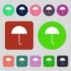 伞标志图标雨保护象征彩色的按钮平设计
