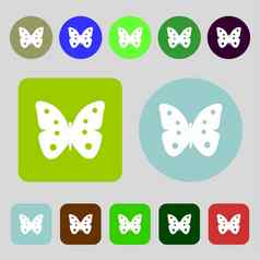 蝴蝶标志图标昆虫象征彩色的按钮平设计
