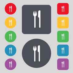 吃标志图标餐具象征叉刀集色彩鲜艳的按钮