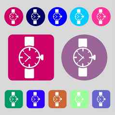 手表图标象征彩色的按钮平设计