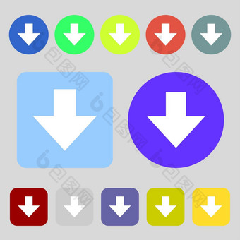 下载标志下载平图标负载标签彩色的按钮平设计