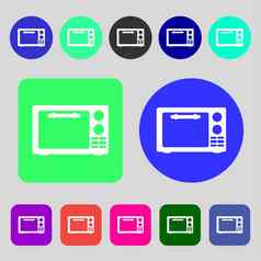微波烤箱标志图标厨房电炉子象征彩色的按钮平设计