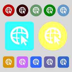 互联网标志图标世界宽网络象征光标指针彩色的按钮平设计