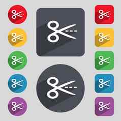剪刀减少破折号虚线行标志图标裁缝象征集彩色的按钮