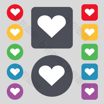 心爱图标标志集彩色的按钮平设计