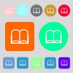 书标志图标开放书象征彩色的按钮平设计