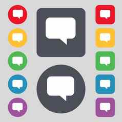 演讲泡沫闲谈，聊天图标标志集彩色的按钮平设计