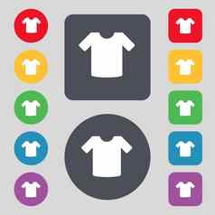 t恤衣服图标标志集彩色的按钮平设计