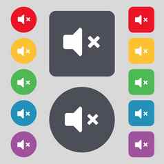 沉默的演讲者声音图标标志集彩色的按钮平设计