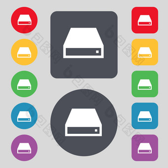 光盘图标标志集彩色的按钮平设计