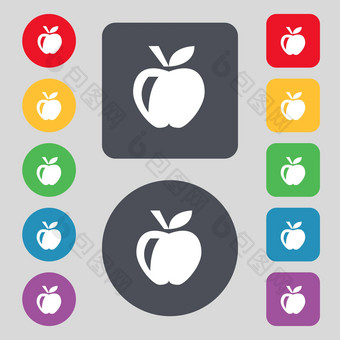 <strong>苹果图标</strong>标志集彩色的按钮平设计