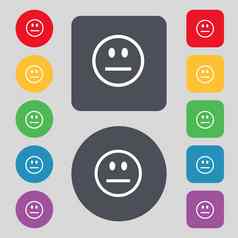 伤心脸悲伤抑郁症图标标志集彩色的按钮平设计