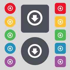 箭头下载负载备份图标标志集彩色的按钮平设计