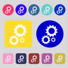 齿轮设置标志图标齿轮齿轮机制象征彩色的按钮平设计