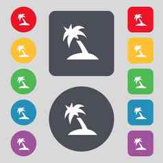 棕榈树旅行旅行图标标志集彩色的按钮平设计