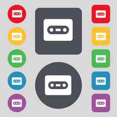 盒式磁带图标标志集彩色的按钮平设计