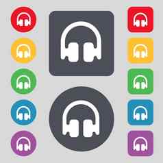 耳机耳机图标标志集彩色的按钮平设计