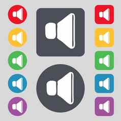 体积声音图标标志集彩色的按钮平设计
