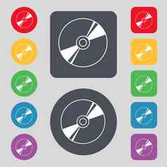 Dvd紧凑的磁盘蓝色的雷图标标志集彩色的按钮平设计