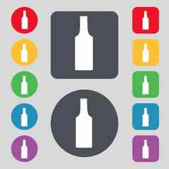 瓶图标标志集彩色的按钮平设计