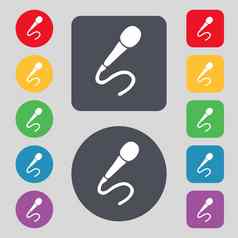 麦克风图标标志集彩色的按钮平设计