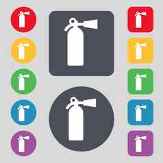 火灭火器图标标志集彩色的按钮平设计