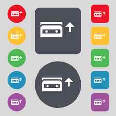 音频盒式磁带图标标志集彩色的按钮平设计