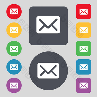 邮件信封信图标标志集彩色的按钮平设计