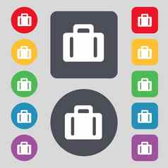 手提箱图标标志集彩色的按钮平设计