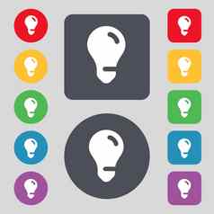 光灯泡的想法图标标志集彩色的按钮平设计