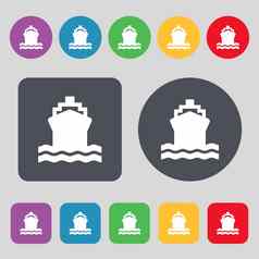 船图标标志集彩色的按钮平设计